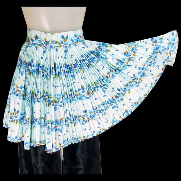 Vintage Pin Up Apron Atomic Floral Pleated MCM Deadstock NWT - Picture 2 of 13